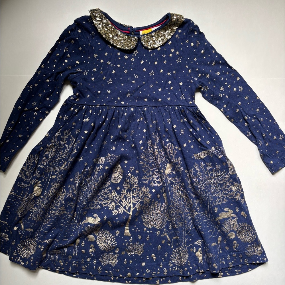 Mini Boden Blue Dress with Gold Sequins